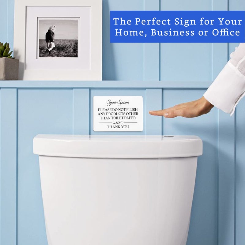 GLOBE ROCKET Septic System Do Not Flush Toilet Sign (White Acrylic 5 x 3.5 in) - Do Not Flush Anything Except Toilet Paper Sign - Bathroom Signs for Business - Airbnb and Restroom Signage - Image 5